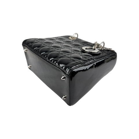 Christian Dior Black Cannage Quilted Patent Leather Lady Dior Bag