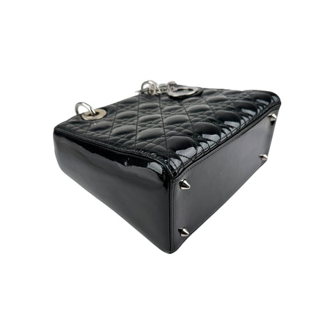 Christian Dior Black Cannage Quilted Patent Leather Lady Dior Bag