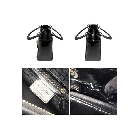 Christian Dior Black Cannage Quilted Patent Leather Medium Lady Dior Bag