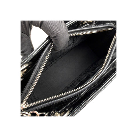 Christian Dior Black Cannage Quilted Patent Leather Medium Lady Dior Bag