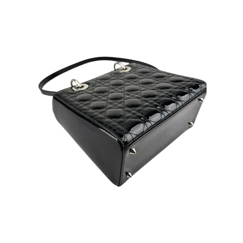 Christian Dior Black Cannage Quilted Patent Leather Medium Lady Dior Bag