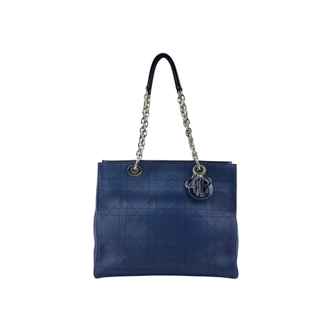 Christian Dior Blue Grained Calfskin Leather Cannage Quilted Medium Ultradior Tote Bag