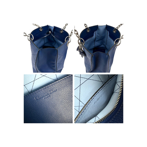 Christian Dior Blue Grained Calfskin Leather Cannage Quilted Medium Ultradior Tote Bag