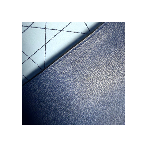 Christian Dior Blue Grained Calfskin Leather Cannage Quilted Medium Ultradior Tote Bag
