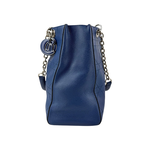 Christian Dior Blue Grained Calfskin Leather Cannage Quilted Medium Ultradior Tote Bag