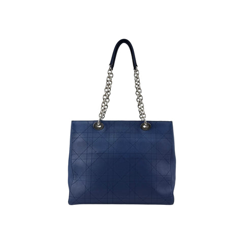 Christian Dior Blue Grained Calfskin Leather Cannage Quilted Medium Ultradior Tote Bag