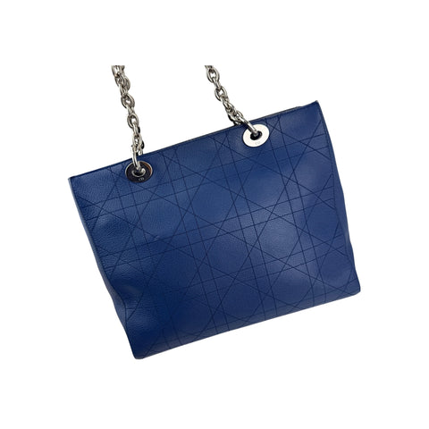 Christian Dior Blue Grained Calfskin Leather Cannage Quilted Medium Ultradior Tote Bag