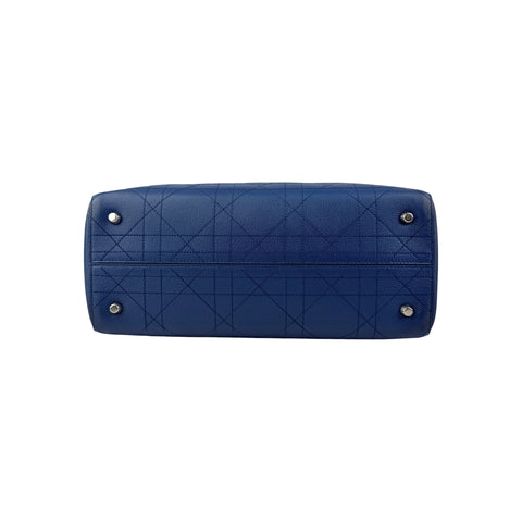 Christian Dior Blue Grained Calfskin Leather Cannage Quilted Medium Ultradior Tote Bag