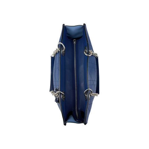 Christian Dior Blue Grained Calfskin Leather Cannage Quilted Medium Ultradior Tote Bag