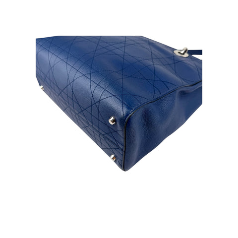Christian Dior Blue Grained Calfskin Leather Cannage Quilted Medium Ultradior Tote Bag