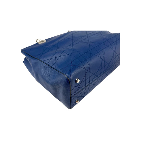 Christian Dior Blue Grained Calfskin Leather Cannage Quilted Medium Ultradior Tote Bag