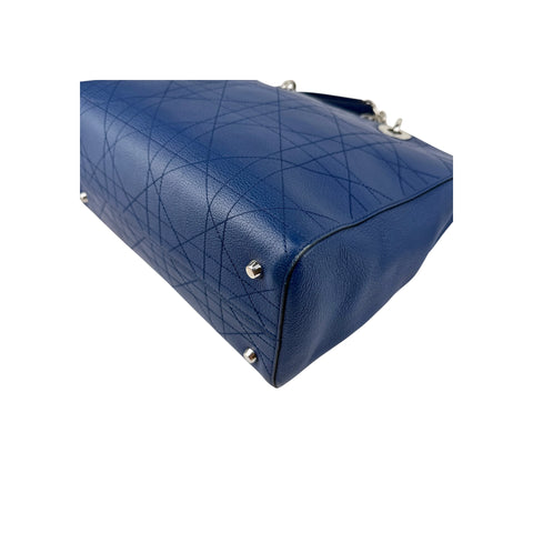 Christian Dior Blue Grained Calfskin Leather Cannage Quilted Medium Ultradior Tote Bag