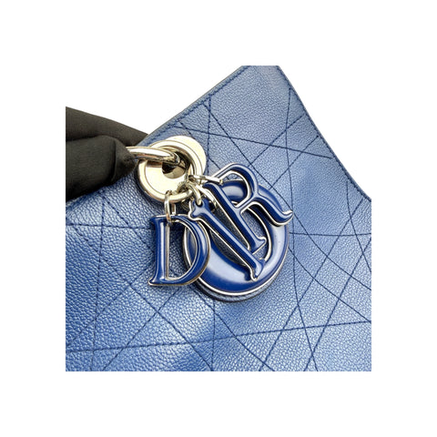 Christian Dior Blue Grained Calfskin Leather Cannage Quilted Medium Ultradior Tote Bag