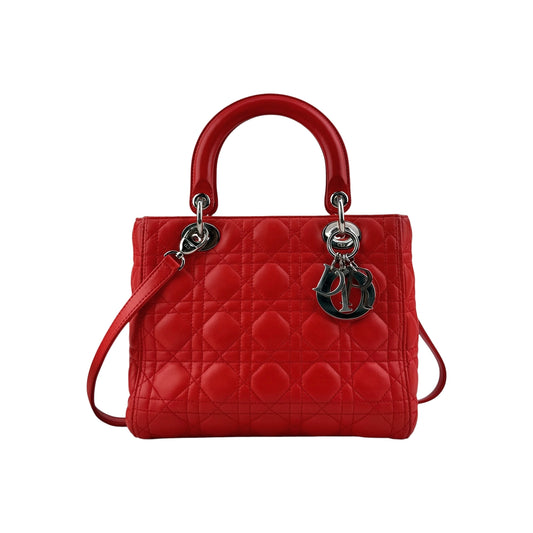 Christian Dior Cannage Quilted Lambskin Leather Medium Lady Dior Bag