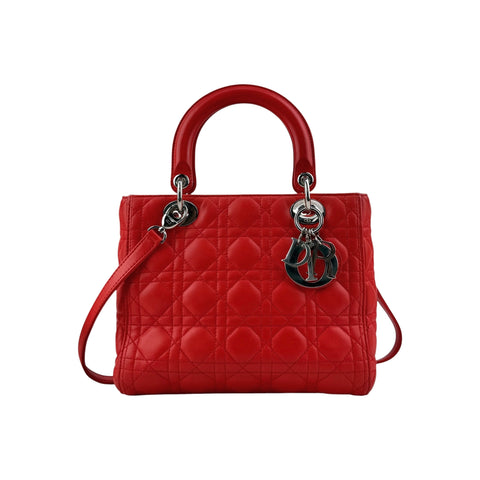 Christian Dior Cannage Quilted Lambskin Leather Medium Lady Dior Bag