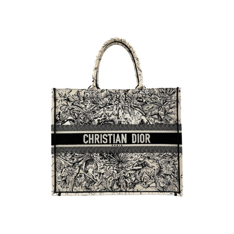Christian Dior Canvas Embroidered Toile De Jouy Book Tote White Black