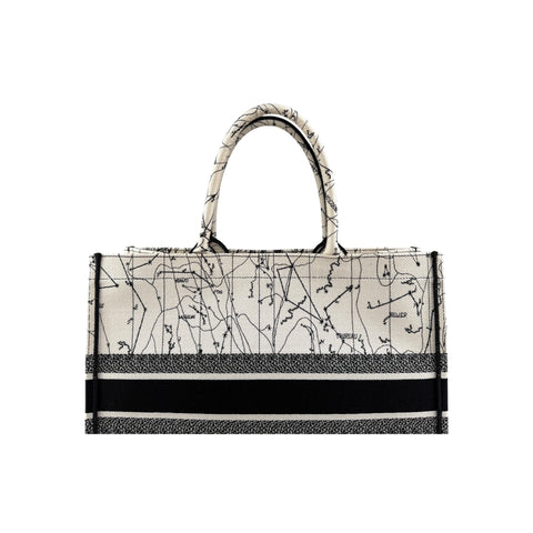 Christian Dior Canvas Embroidered Toile De Jouy Book Tote White Black