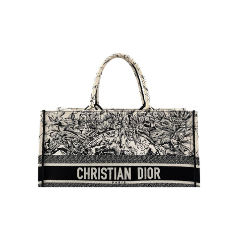 Christian Dior Canvas Embroidered Toile De Jouy Book Tote White Black