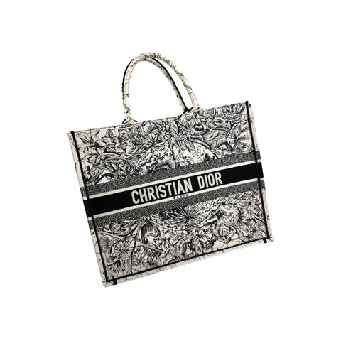 Christian Dior Canvas Embroidered Toile De Jouy Book Tote White Black