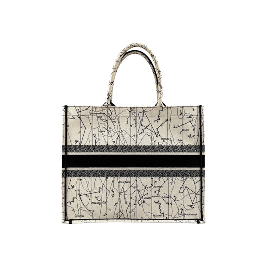 Christian Dior Canvas Embroidered Toile De Jouy Book Tote White Black