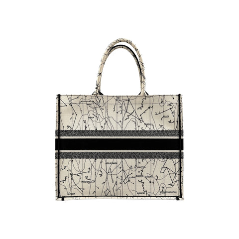 Christian Dior Canvas Embroidered Toile De Jouy Book Tote White Black