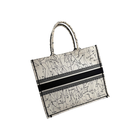 Christian Dior Canvas Embroidered Toile De Jouy Book Tote White Black
