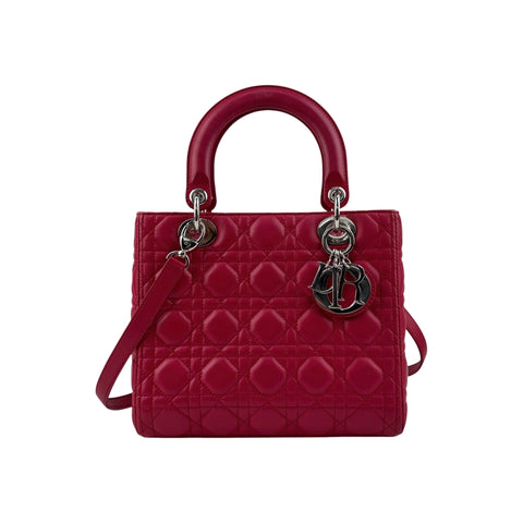 Christian Dior Red Leather Medium Lady Dior Bag