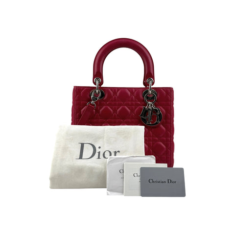 Christian Dior Red Leather Medium Lady Dior Bag