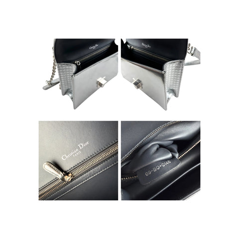 Christian Dior Silver Metallic Leather Micro Cannage Medium Diorama Bag