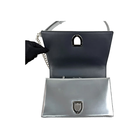 Christian Dior Silver Metallic Leather Micro Cannage Medium Diorama Bag