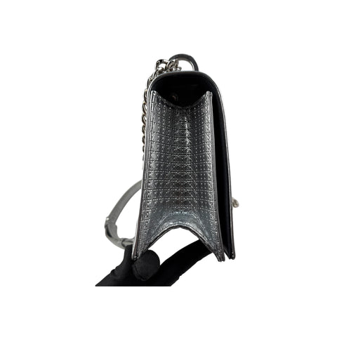 Christian Dior Silver Metallic Leather Micro Cannage Medium Diorama Bag