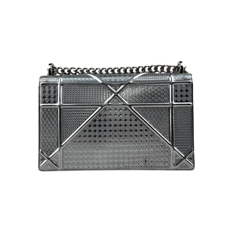 Christian Dior Silver Metallic Leather Micro Cannage Medium Diorama Bag
