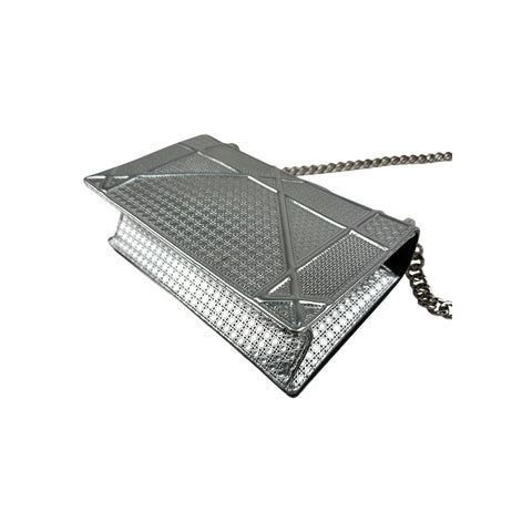 Christian Dior Silver Metallic Leather Micro Cannage Medium Diorama Bag