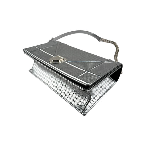 Christian Dior Silver Metallic Leather Micro Cannage Medium Diorama Bag