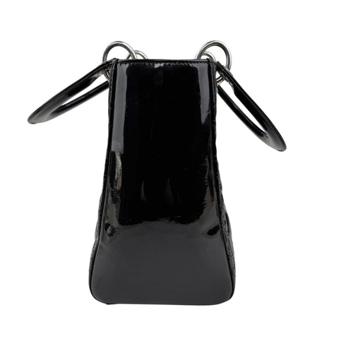 christian dior black cannage quilted patent leather lady dior bag right