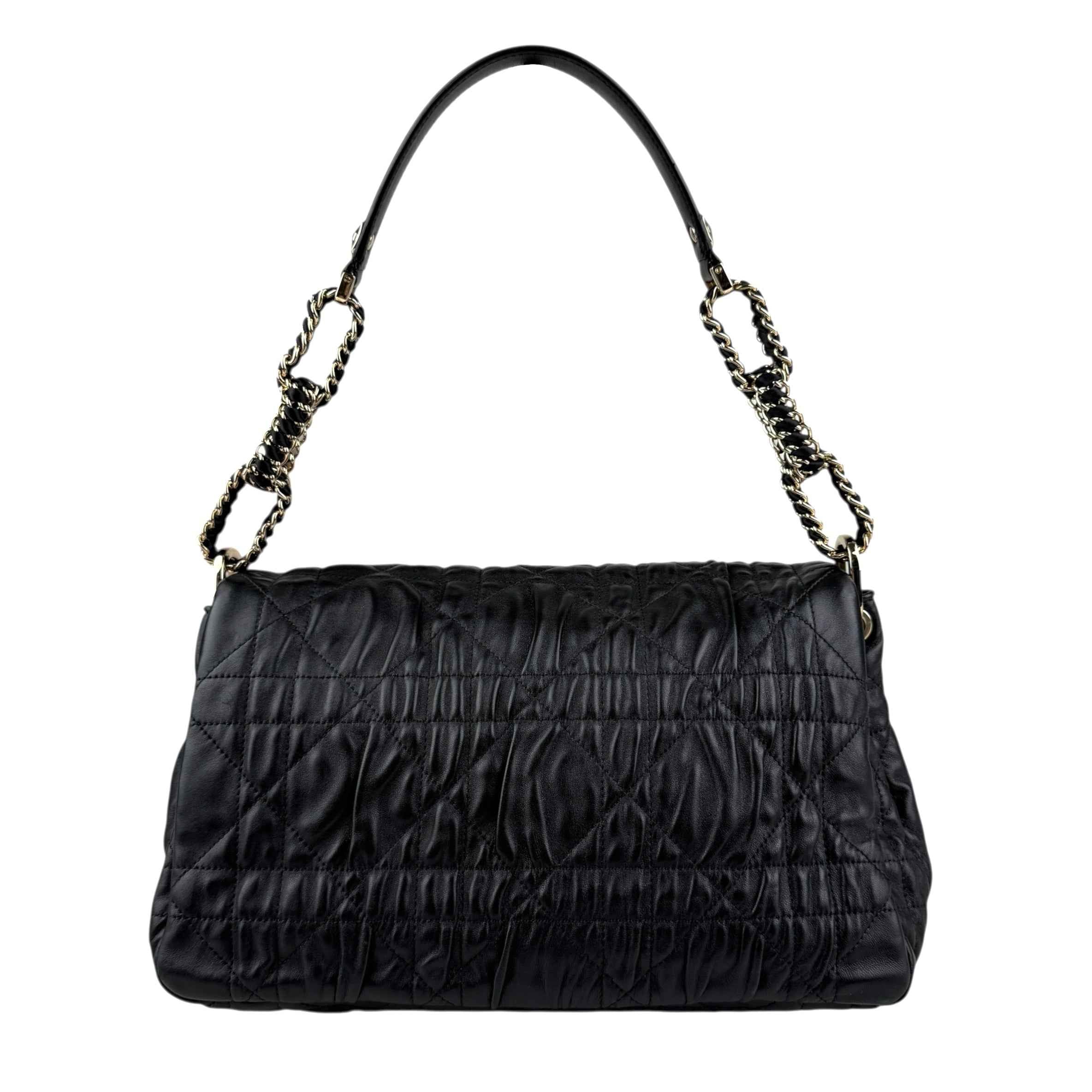 Christian Dior Black Delices Gaufre Cannage Lambskin Leather Medium Flap Bag