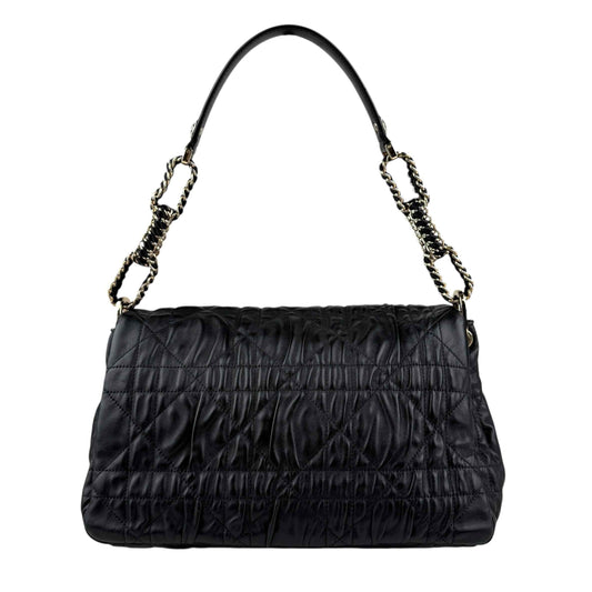 Christian Dior Black Delices Gaufre Cannage Lambskin Leather Medium Flap Bag