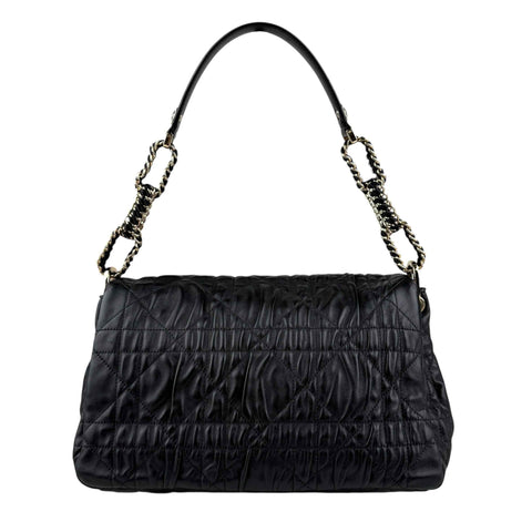 Christian Dior Black Delices Gaufre Cannage Lambskin Leather Medium Flap Bag