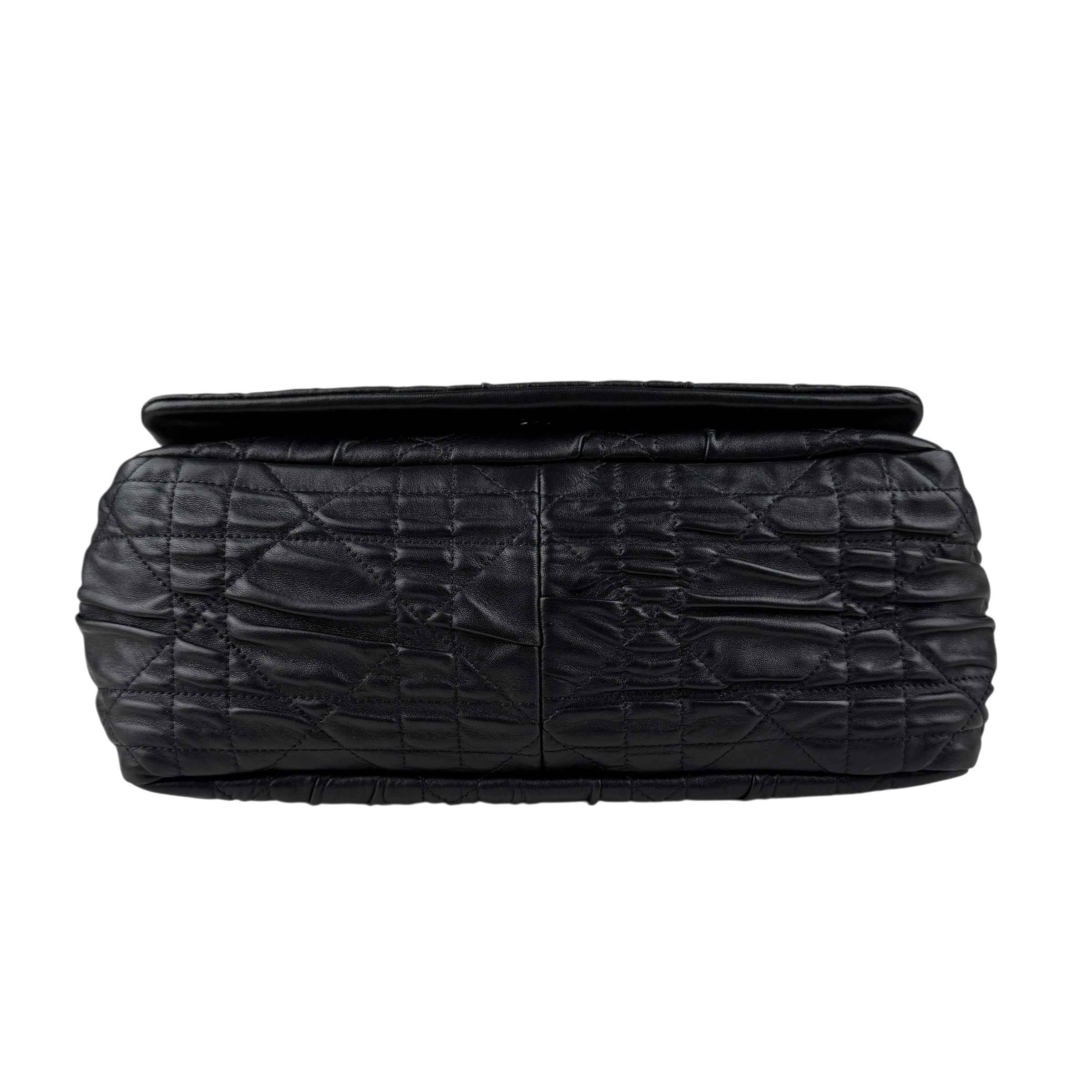 Christian Dior Black Delices Gaufre Cannage Lambskin Leather Medium Flap Bag