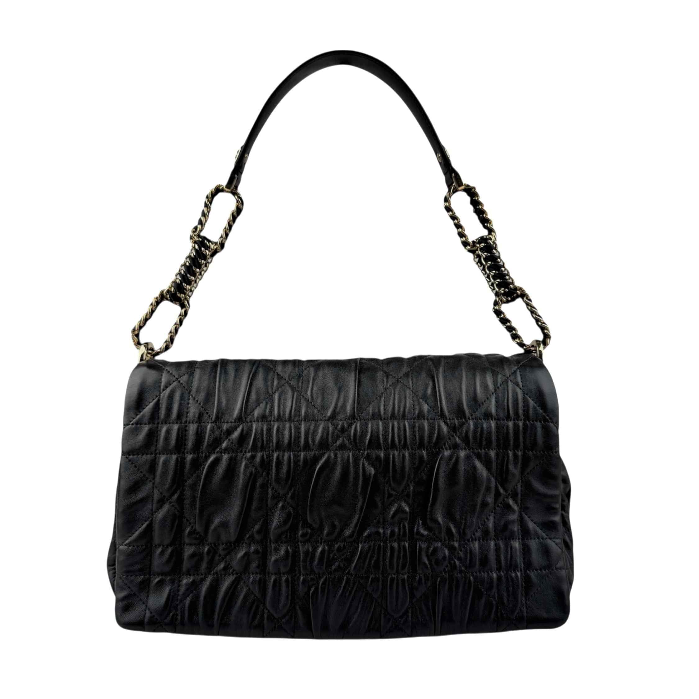 Christian Dior Black Delices Gaufre Cannage Lambskin Leather Medium Flap Bag