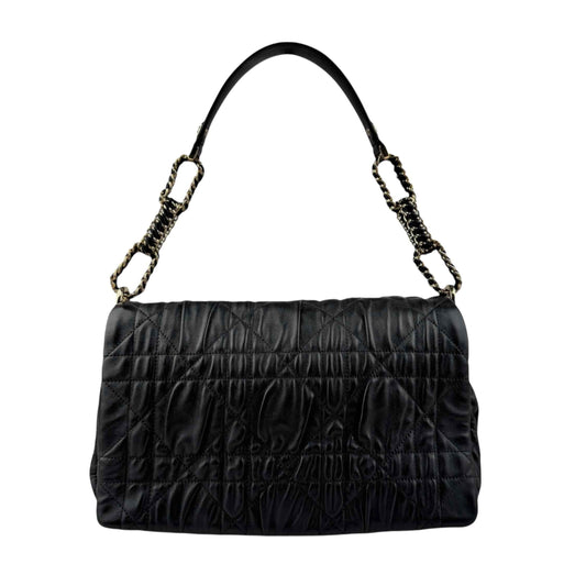 Christian Dior Black Delices Gaufre Cannage Lambskin Leather Medium Flap Bag