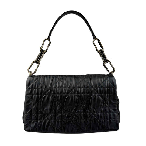 Christian Dior Black Delices Gaufre Cannage Lambskin Leather Medium Flap Bag