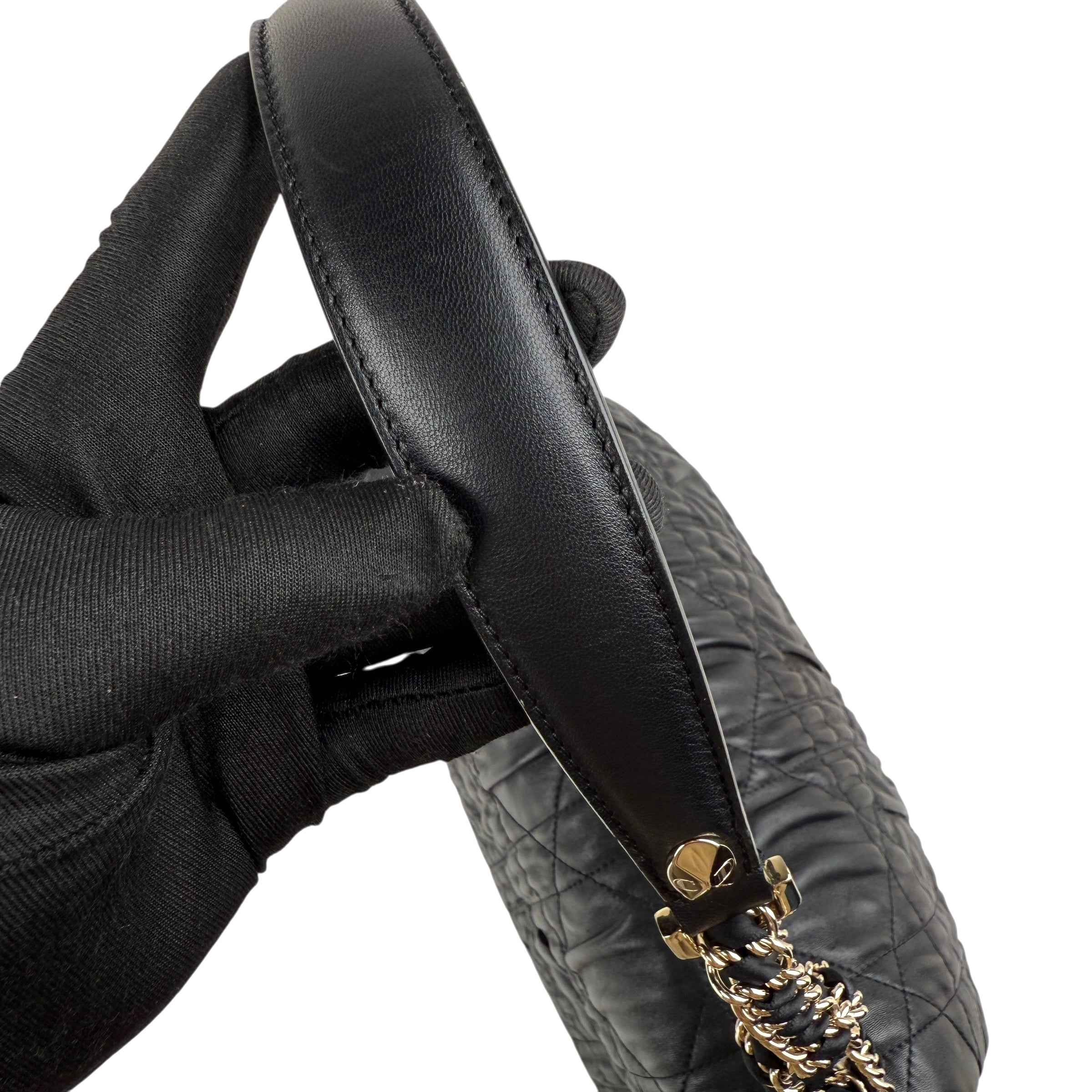 Christian Dior Black Delices Gaufre Cannage Lambskin Leather Medium Flap Bag