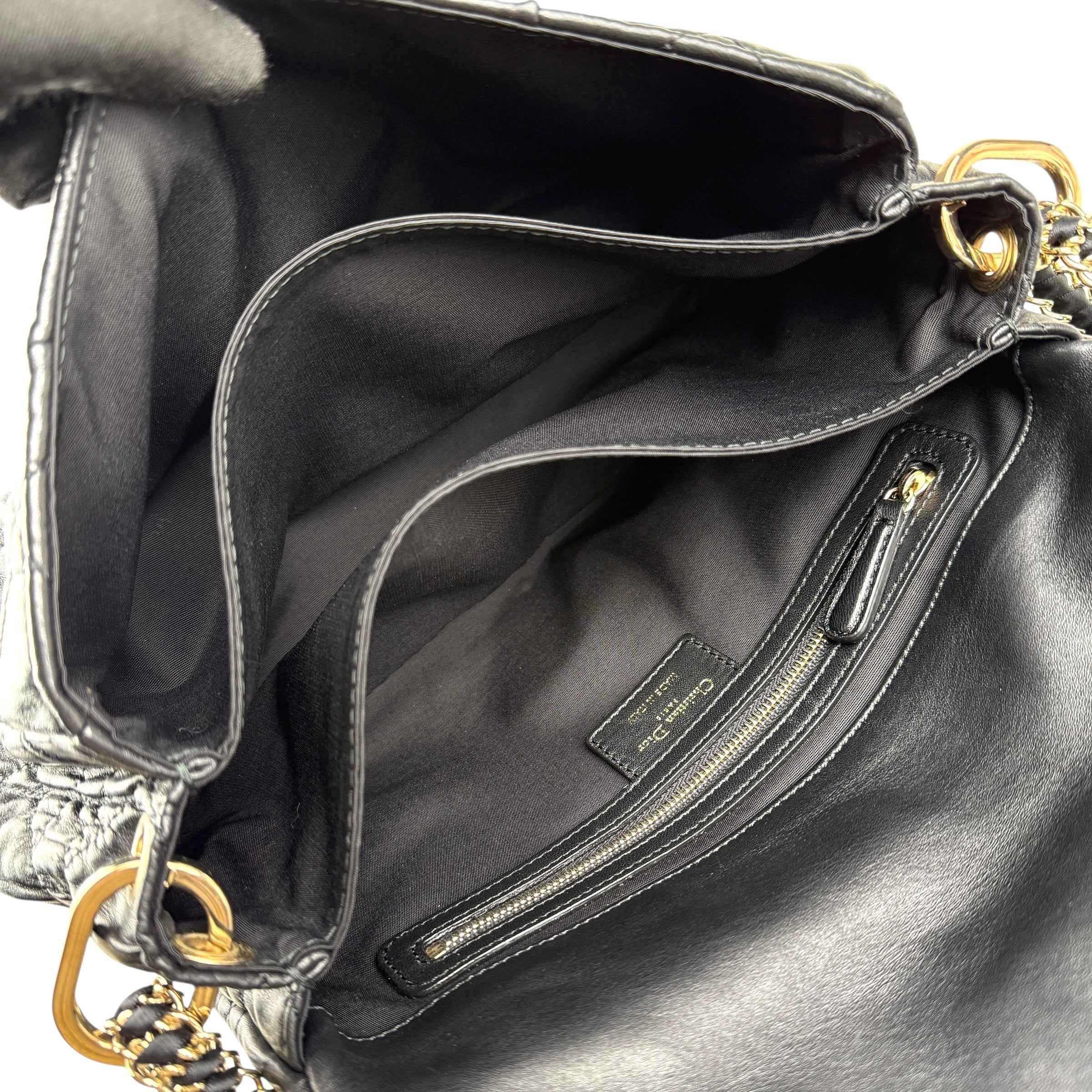 Christian Dior Black Delices Gaufre Cannage Lambskin Leather Medium Flap Bag