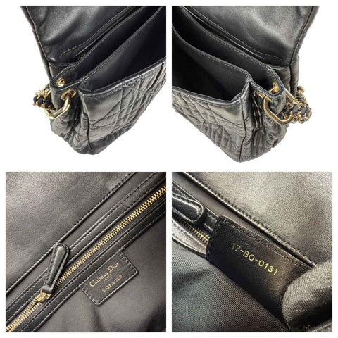 Christian Dior Black Delices Gaufre Cannage Lambskin Leather Medium Flap Bag