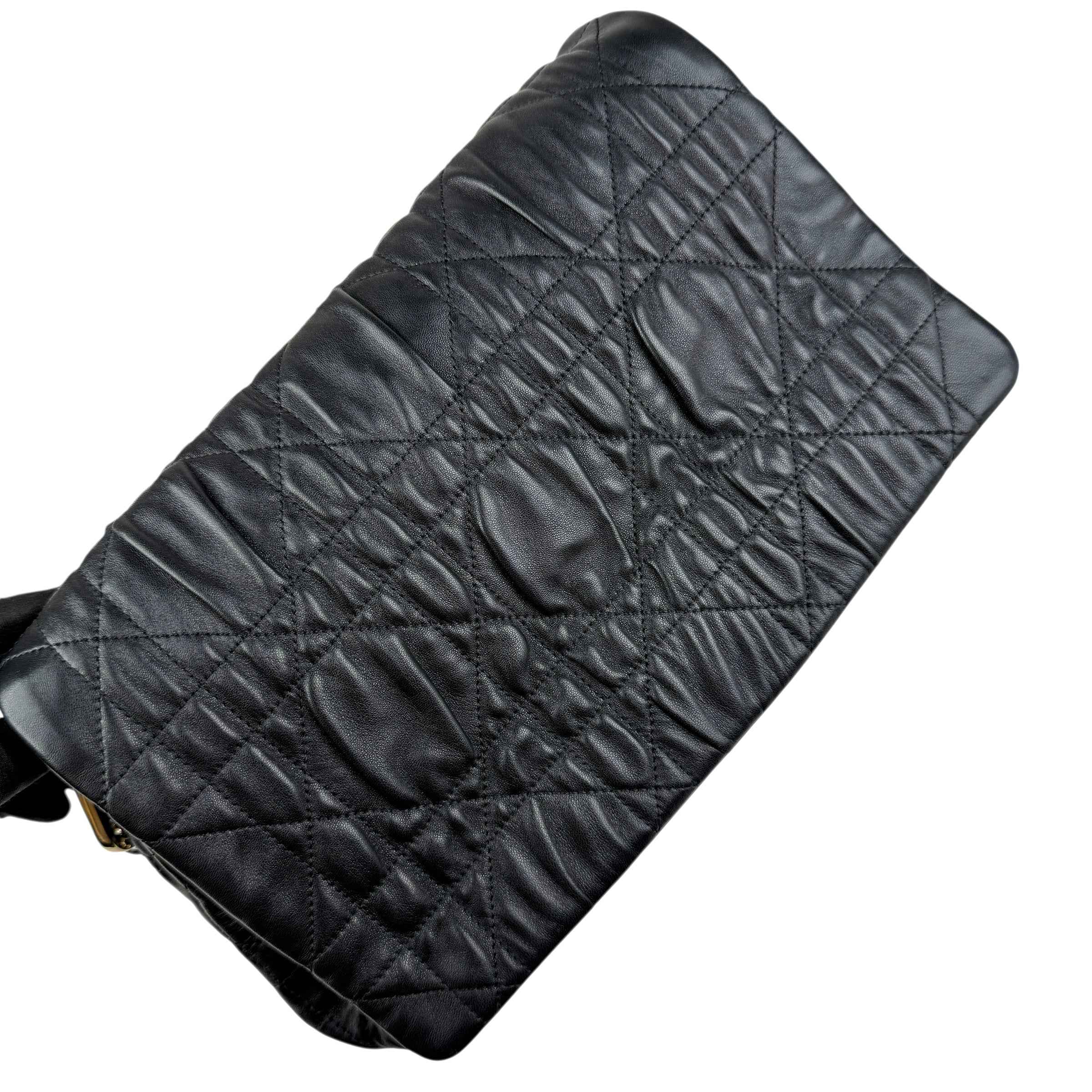 Christian Dior Black Delices Gaufre Cannage Lambskin Leather Medium Flap Bag