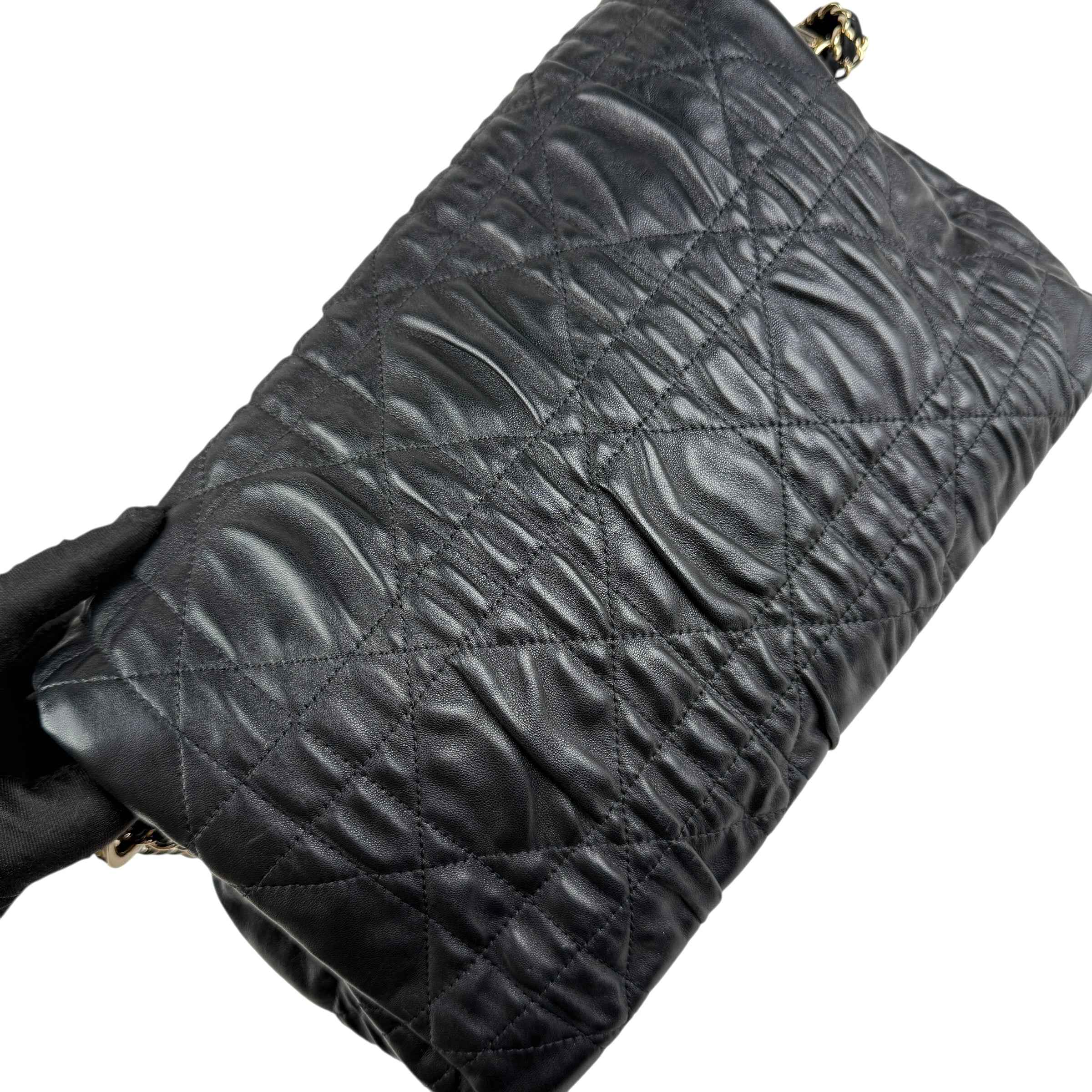 Christian Dior Black Delices Gaufre Cannage Lambskin Leather Medium Flap Bag