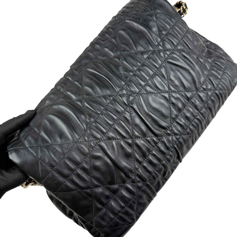 Christian Dior Black Delices Gaufre Cannage Lambskin Leather Medium Flap Bag