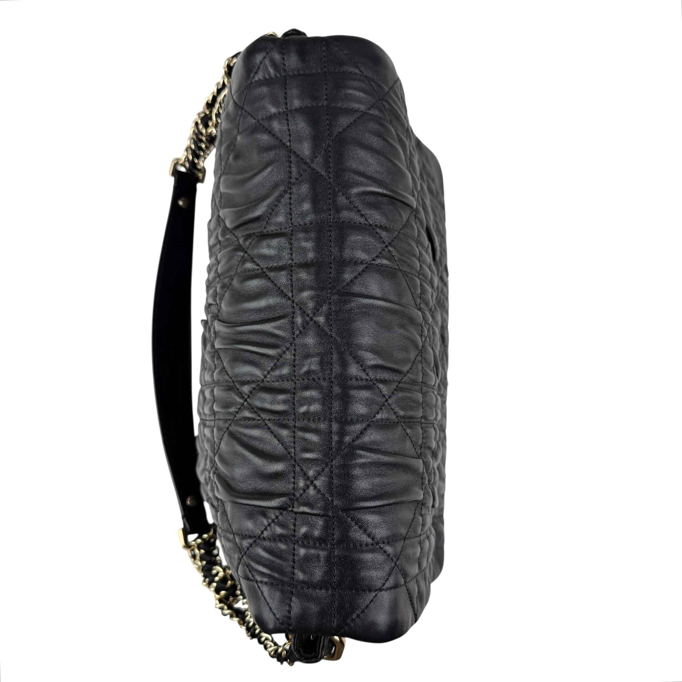 Christian Dior Black Delices Gaufre Cannage Lambskin Leather Medium Flap Bag