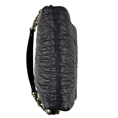 Christian Dior Black Delices Gaufre Cannage Lambskin Leather Medium Flap Bag